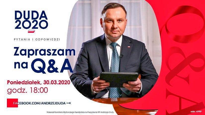 Q&A z prezydentem Andrzejem Dudą w mediach społecznościowych - 30.03.2020.