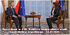 Prezydent w TVP: Politycy mają służyć realizacji dobra wspólnego - 24.05.2020.